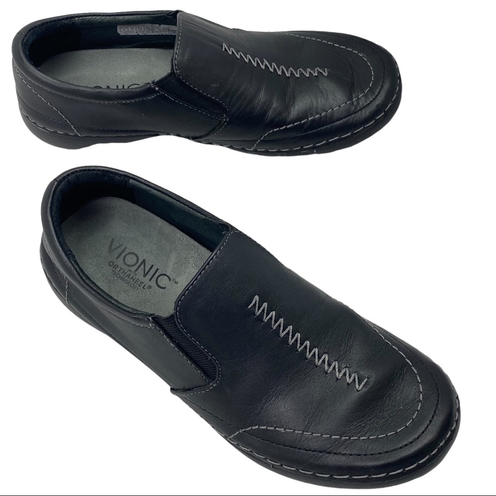 Vionic Orthaheel Addison Black Leather Loafers